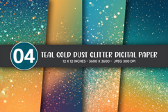 Teal Gold Dust Glitter Digital Paper Product Image 1