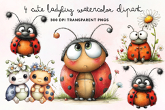 Cute Ladybug Watercolor Clipart PNG Product Image 1