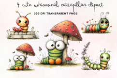 Cute Whimsical Caterpillar Clipart PNG Product Image 1