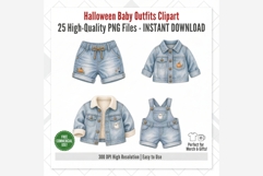 Watercolor Halloween Baby Outfit Clipart PNG, Denim Baby Product Image 6