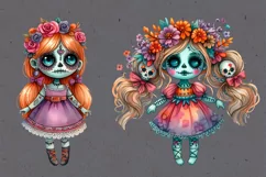 Watercolor Halloween Zombie Doll. PNG sublimation Product Image 4