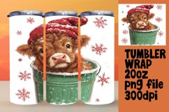 20oz Christmas Cow Tumbler Wrap - Watercolor Sublimation Product Image 1