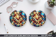 Love Heart Car Coaster Sublimation| Valentine Coaster PNG Product Image 1