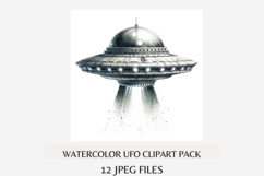 Watercolor UFO Clipart Pack | 12 JPG Files, Flying Saucer Product Image 7