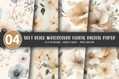 Soft Beige Watercolor Floral Digital Paper Product Image 1