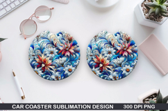Flowers Car Coaster Sublimation|Christmas Coaster PNG Design Product Image 1