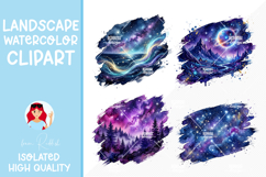 4 Galaxy Night Watercolor Landscapes Product Image 1