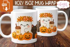 Cute Halloween mug wrap PNG, Cute ghost and pumpkins png Product Image 3
