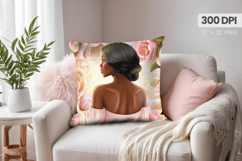 Afro Girl /Woman braided hair Pillow Design, Black Queen PNG Product Image 1