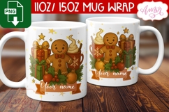 Custom Christmas mug wrap PNG, Gingerbread man mug template Product Image 3