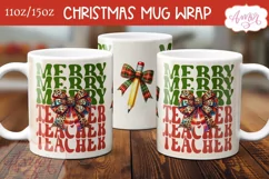 Merry teacher mug wrap PNG, Christmas coffee mug PNG Product Image 3