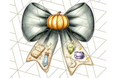 Muted Halloween Bow Clipart, Fall Ribbon PNG Autumn Hair Bow Product Image 4