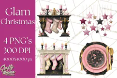 Pink and Black Glam Christmas PNG Clipart Product Image 1