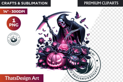 Pink &amp; Black Gothic Halloween Skeleton Clipart PNG, Skull Product Image 1