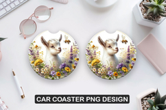 Goat Flowers Car Coaster Sublimation |Animal Coaster PNG Product Image 1