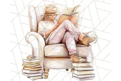 Cozy Book Lover Clipart PNG, Aesthetic Reading Graphics Product Image 4