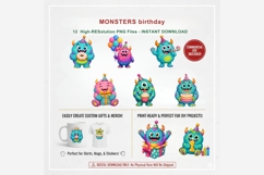 Monsters Birthday Clipart | 12 PNG Cute Monster Party Product Image 7