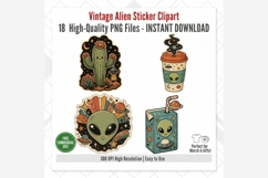 Vintage Alien Sticker Clipart | 18 PNG Files | Retro UFO Product Image 8