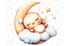 Sleeping Baby Animals PNG, Moon and Stars Nursery Clipart Product Image 4