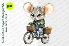 Cute Cartoon Mouse Riding A Bicycle Clipart Product Image 1