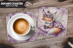 Cute Fox, Fantasy &amp; Whimsy, Buffalo Plaid Square Coaster PNG Product Image 1