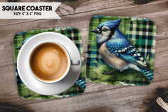 Cute Jay, Birds &amp; Others, Buffalo Plaid Square Coaster PNG Product Image 1