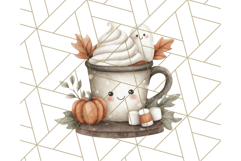 Watercolor Halloween Cottage Clipart, Ghosts &amp; Pumpkins Png Product Image 4