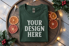 Gildan 5000 Forest Green Folded Christmas Mockup, G5000 mock Product Image 1