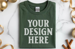 Gildan 64000 Forest Green Folded Christmas Flat Lay T-shirt Product Image 1