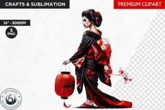 Geisha clipart, Asian art, Japanese woman sublimation, Japan Product Image 1