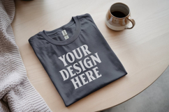 Gildan 64000 Black Folded T-Shirt Mockup | Flat Lay Unisex Product Image 1