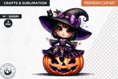 Cute Halloween Witch Clipart, Autumn clipart PNG,pumpkin Product Image 1