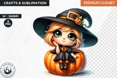 Witch Clipart, halloween clipart, Autumn clipart PNG,pumpkin Product Image 1