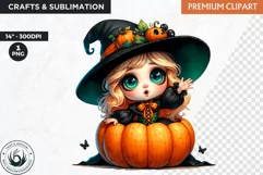 Cute Halloween Witch Clipart, Autumn clipart PNG,pumpkin Product Image 1