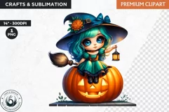 Witch Clipart, halloween clipart, Autumn clipart PNG,pumpkin Product Image 1