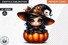 Cute Halloween Witch Clipart, Autumn clipart PNG,pumpkin Product Image 1