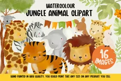 Watercolor, Jungle Animals, Safari, Lion, Giraffe, Elephant, Product Image 1