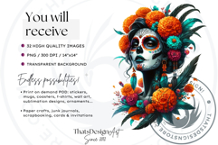 Floral Vibrant la catrina Day of Dead Cliparts Sugar skull Product Image 2