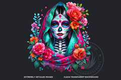 Floral Vibrant la catrina Day of Dead Cliparts Sugar skull Product Image 3