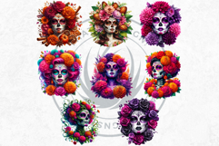 Floral Vibrant la catrina Day of Dead Cliparts Sugar skull Product Image 4