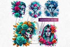 Floral Vibrant la catrina Day of Dead Cliparts Sugar skull Product Image 5