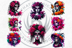Floral Vibrant la catrina Day of Dead Cliparts Sugar skull Product Image 6