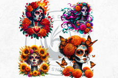 Floral Vibrant la catrina Day of Dead Cliparts Sugar skull Product Image 7
