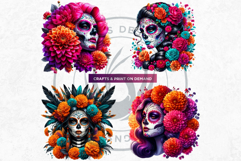 Floral Vibrant la catrina Day of Dead Cliparts Sugar skull Product Image 9