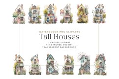 Watercolor Tall Chunky houses Clipart Product Image 1