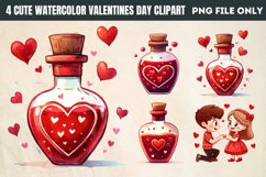 Cute Watercolor Valentines Day Clipart PNG Product Image 1