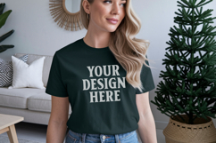 Christmas Bella Canvas 3001 Forest Green Shirt Mockup ,Trand Product Image 1