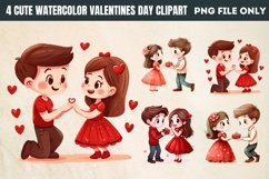 Cute Watercolor Valentines Day Clipart PNG Product Image 1