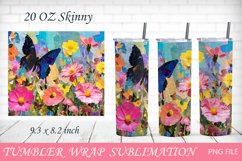 Flowers and butterfly tumbler wrap, Spring 20 oz skinny wrap Product Image 1