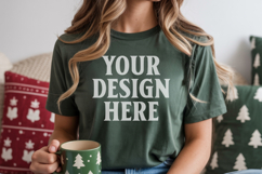 Christmas Bella Canvas 3001 Forest Green Shirt Mockup ,Trand Product Image 1